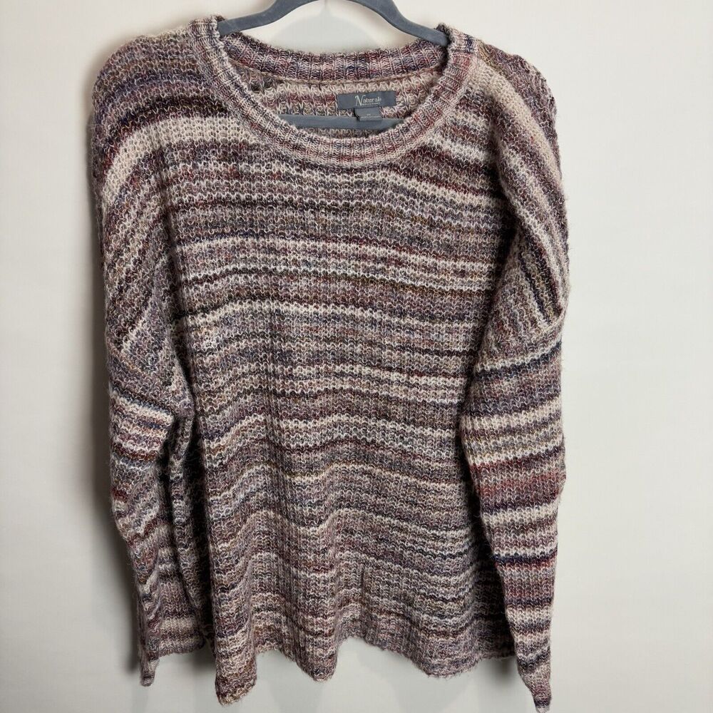 Natural Reflections Women’s Oversized Crew Neck Sweater Sz 2x Tan Purple Stripe